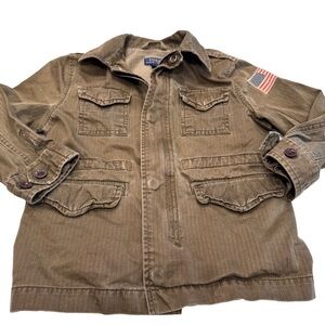 Polo Ralph Lauren Green Military Jacket Coat USA Flag Patch Boy's Size 4